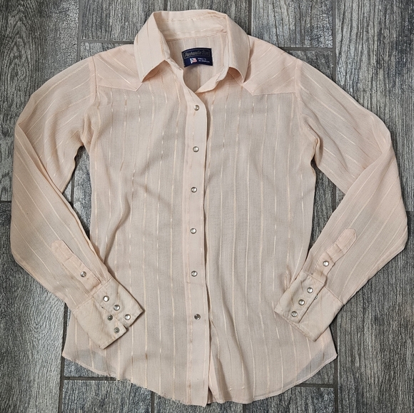 Panhandle Slim Tops - Vintage 80’s Panhandle Slim Peach button Down With Gold Stripes
